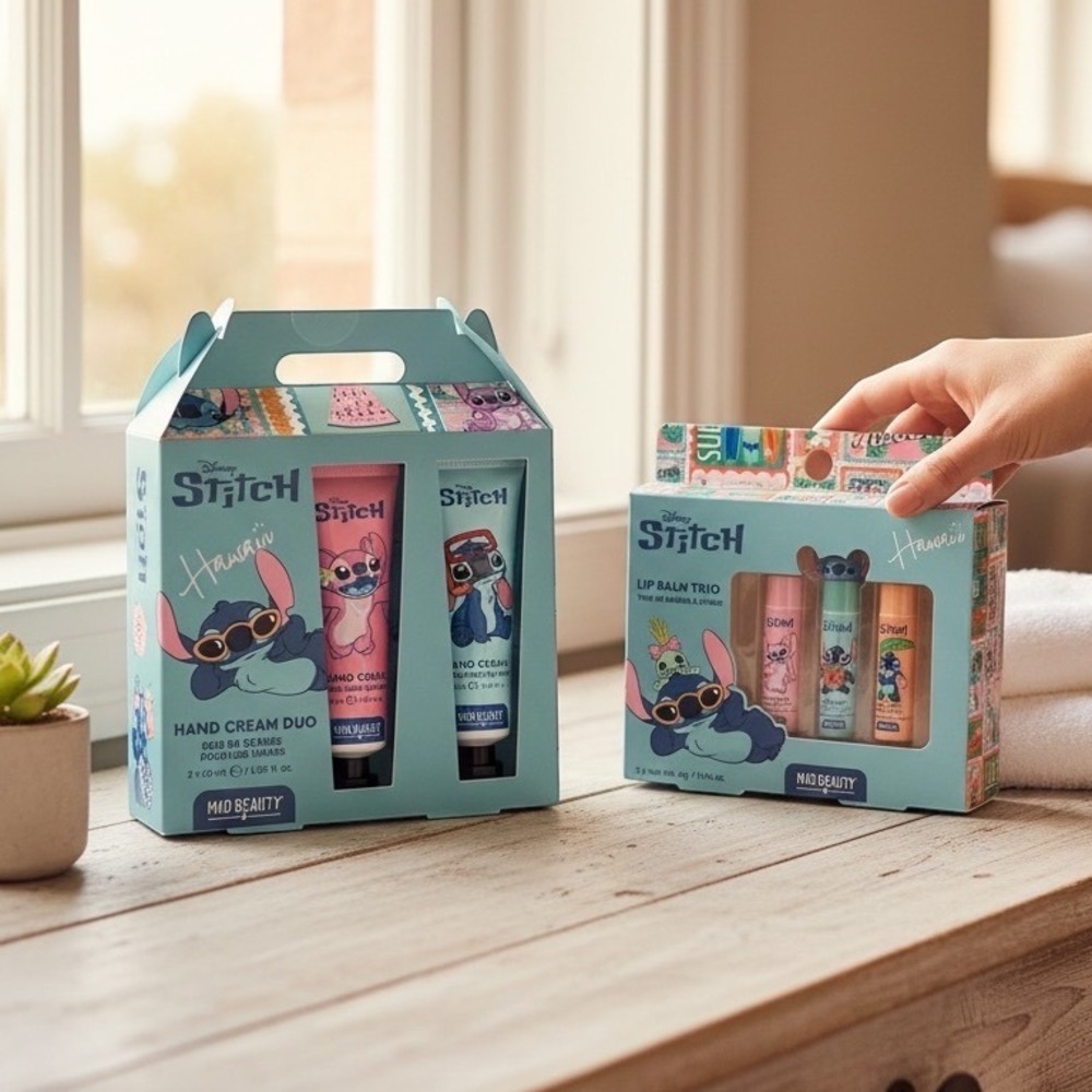 Disney Stitch Hawaii Mad Beauty Hand Cream Duo and Lip Balm Trio Gift Set Bundle